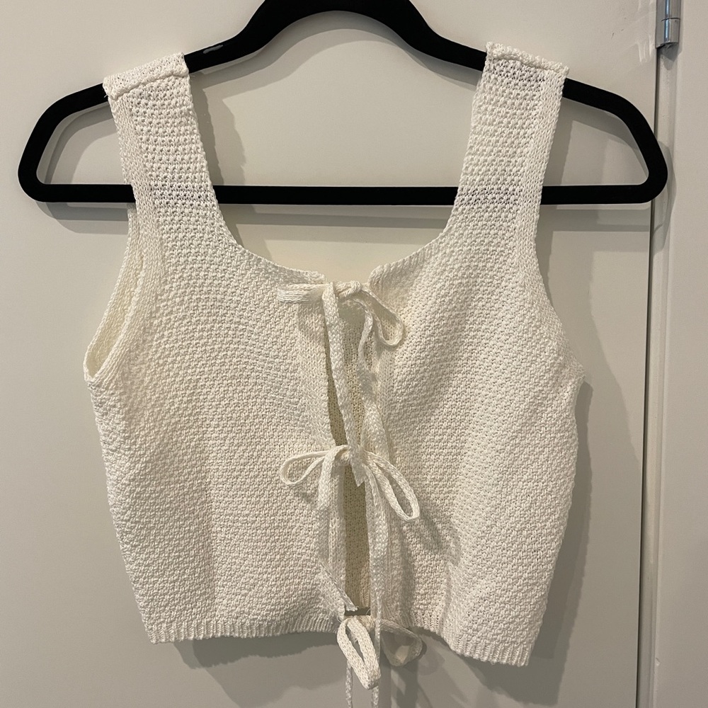White Knit Tie Top / Bow Top